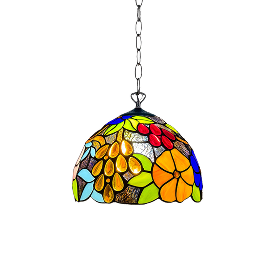 Auroh Tiffany Pendant Light 10 Inch – P-1009 Vibrant Multicolour Garden Floral Handcrafted Stained Glass, Hallway or Bedroom, UK