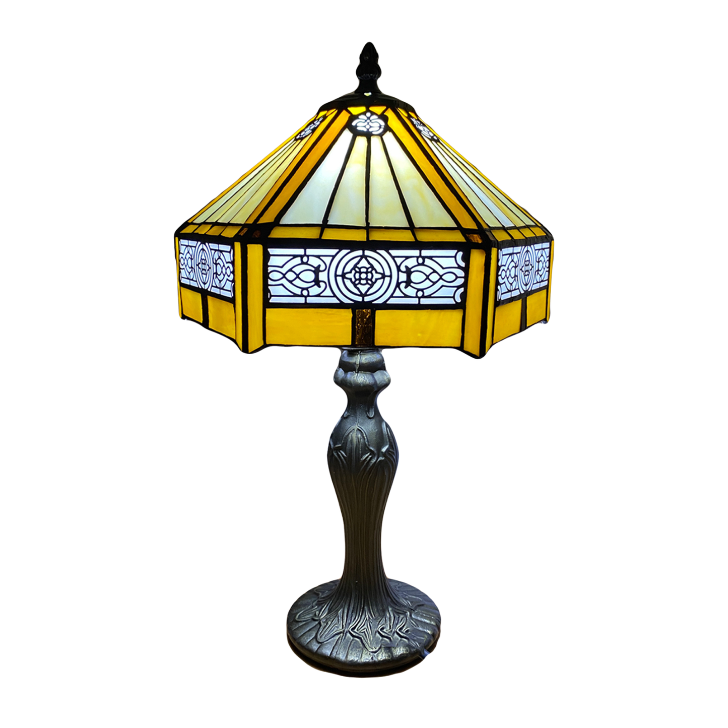 Auroh Tiffany Table Lamp 10 Inch – TFTL-1005 Yellow Amber Mission-Style Geometric Handcrafted Stained Glass, Bedside or Desk, UK
