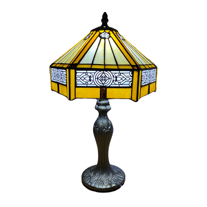 Auroh Tiffany Table Lamp 10 Inch – TFTL-1005 Yellow Amber Mission-Style Geometric Handcrafted Stained Glass, Bedside or Desk, UK