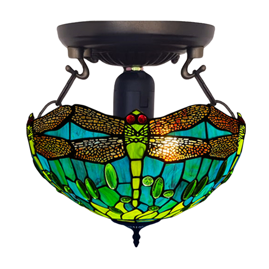 Auroh Tiffany Ceiling Light 16 Inch – C-1615 Multicolour Garden Floral Handcrafted Stained Glass, UK