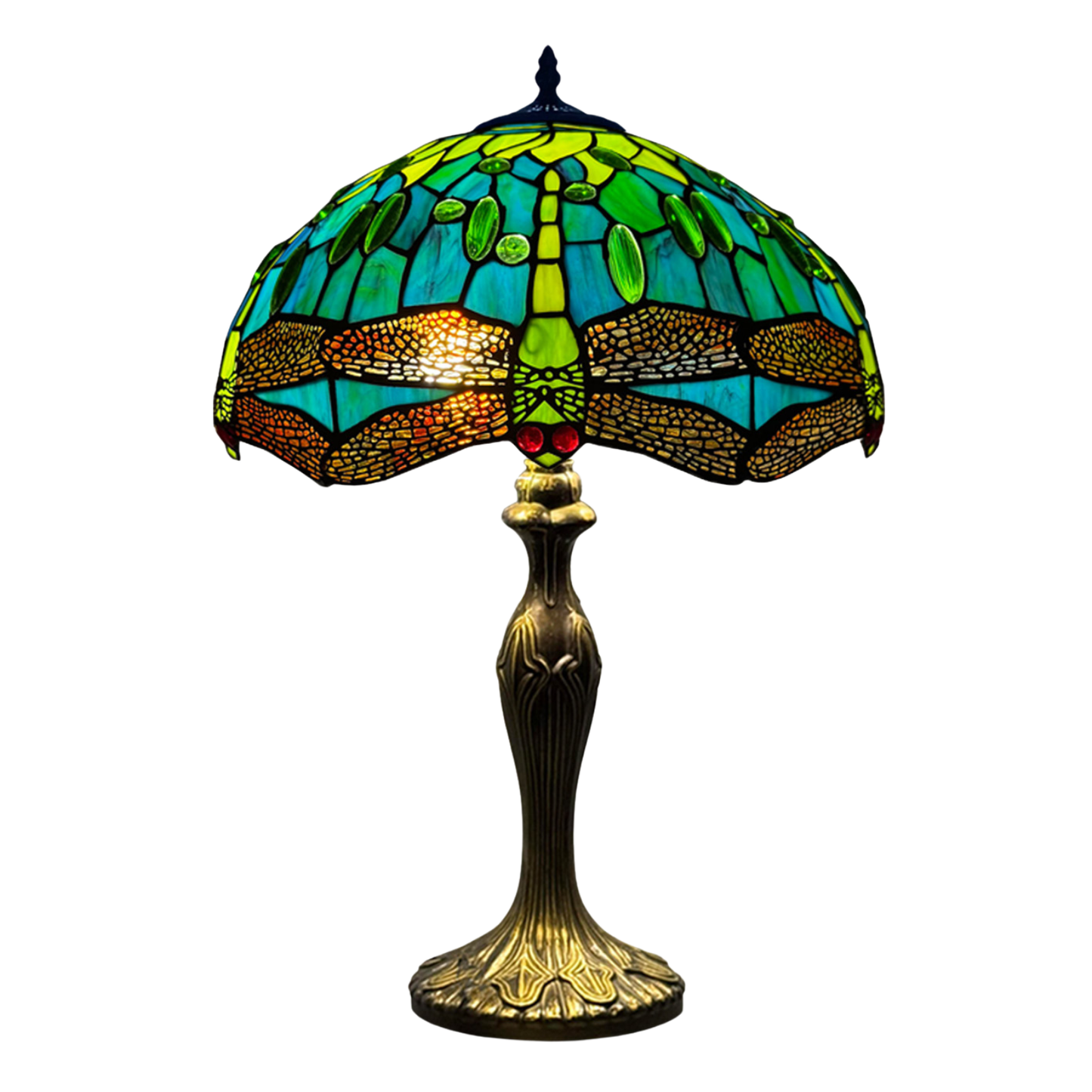 Auroh Tiffany Table Lamp 16 Inch – TFTL-1615 Teal & Green Dragonfly Handcrafted Stained Glass, UK