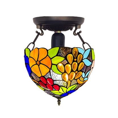 Auroh Tiffany Ceiling Light 10 Inch – C-1009 Vibrant Multicolour Garden Floral Handcrafted Stained Glass, Bedroom or Lounge, UK