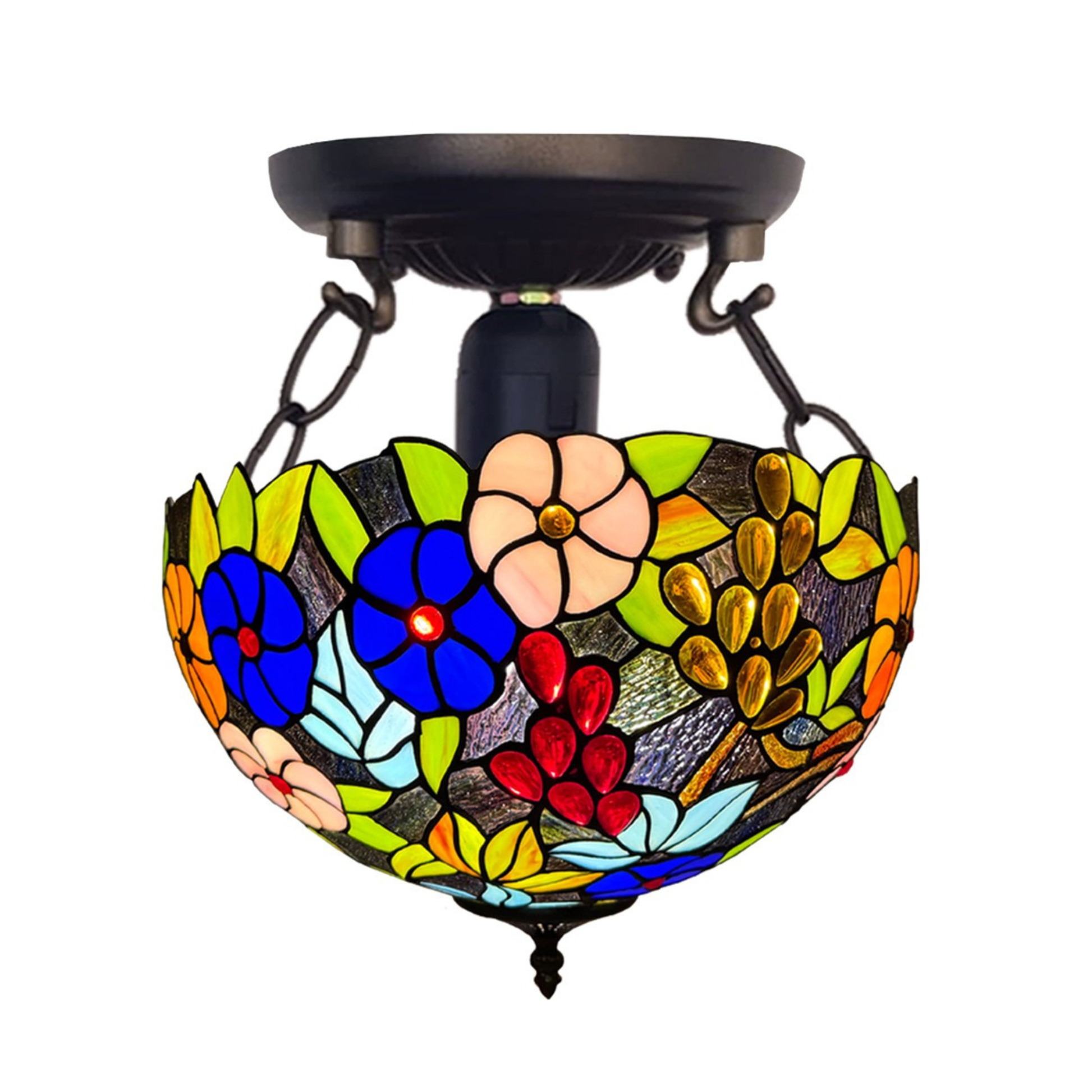 Auroh Tiffany ceiling light 16 inch C-1609 multicolour garden floral stained glass flush mount