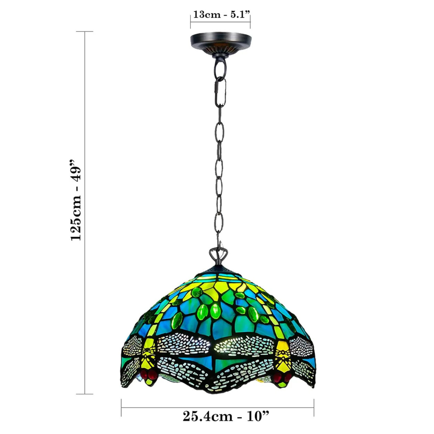 Auroh Tiffany Pendant Light 10 Inch – P-1015 Teal & Green Dragonfly Handcrafted Stained Glass, Hallway or Bedroom, UK