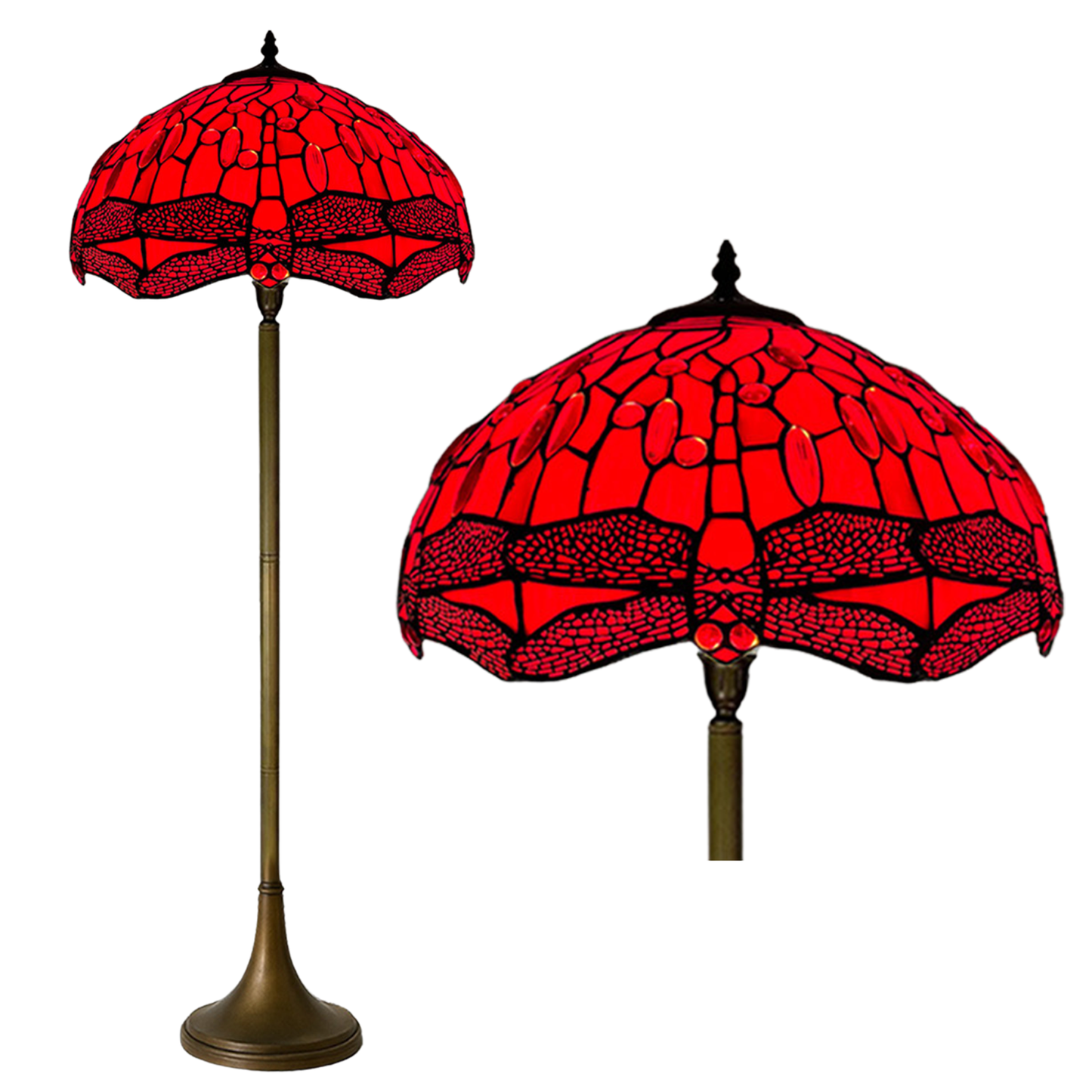 Auroh Tiffany floor lamp 16 inch TFL-1606 red dragonfly stained glass shade 168cm tall antique bronze stand