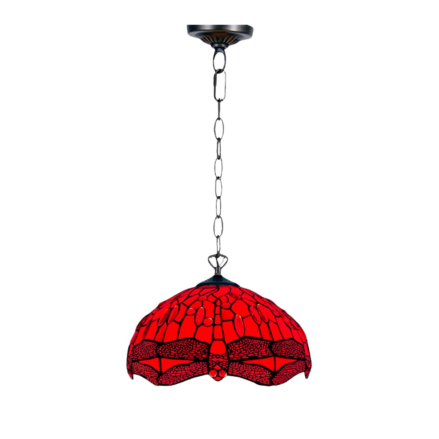 Auroh Tiffany pendant light 16 inch P-1606 red dragonfly stained glass hanging fitting