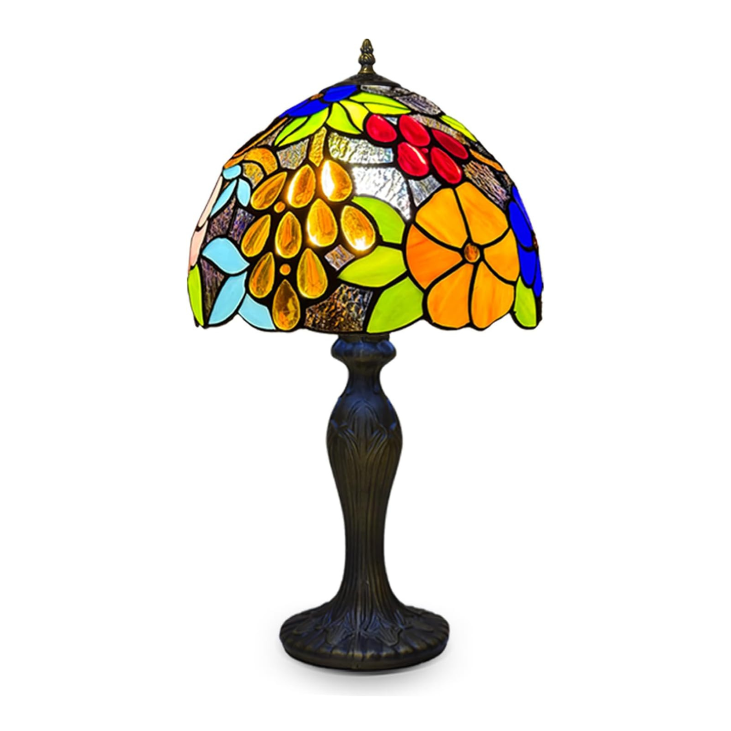 Auroh Tiffany Table Lamp 10 Inch – TFTL-1009 Vibrant Multicolour Garden Floral Handcrafted Stained Glass, Bedside or Desk, UK