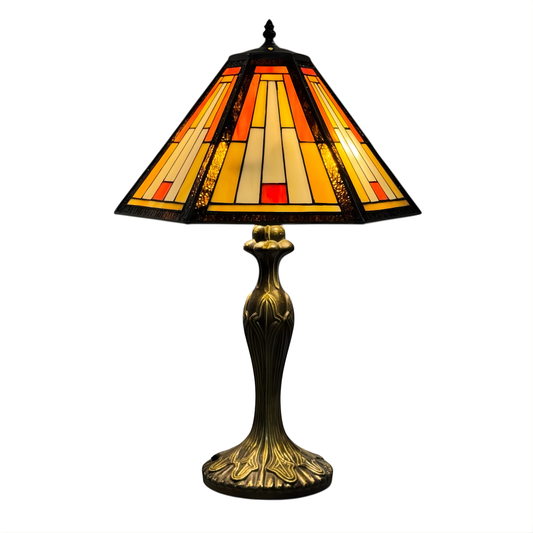 Auroh Tiffany Table Lamp 16 Inch – TFTL-1651 Cream & Amber Sunset Mission-Style Geometric Handcrafted Stained Glass, UK