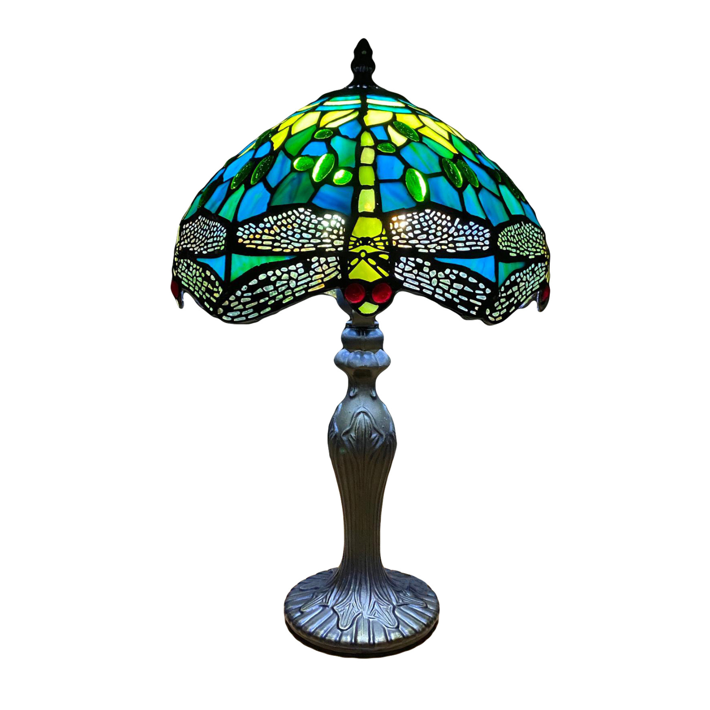 Auroh Tiffany Table Lamp 10 Inch – TFTL-1015 Teal & Green Dragonfly Handcrafted Stained Glass, Bedside or Desk, UK