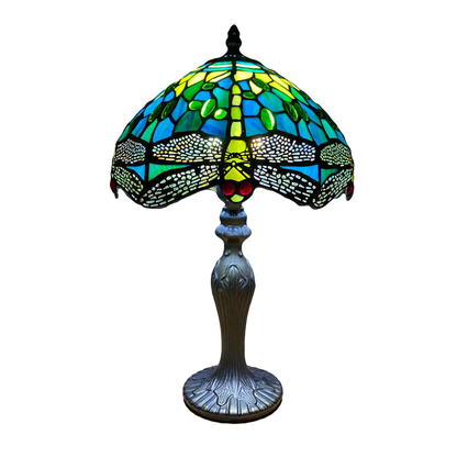 Auroh Tiffany Table Lamp 10 Inch – TFTL-1015 Teal & Green Dragonfly Handcrafted Stained Glass, Bedside or Desk, UK