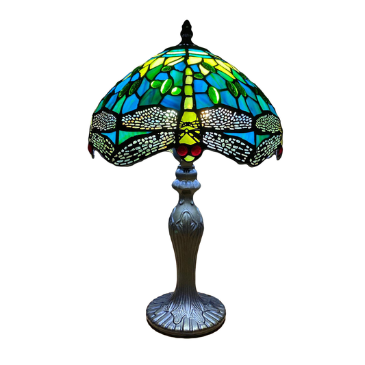 Auroh Tiffany Table Lamp 10 Inch – TFTL-1015 Teal & Green Dragonfly Handcrafted Stained Glass, Bedside or Desk, UK