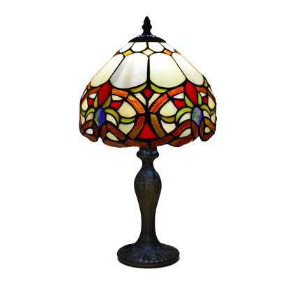 Auroh Tiffany Table Lamp 10 Inch – TFTL-1050 Cream & Amber Floral Scroll Handcrafted Stained Glass, Bedside or Desk, UK