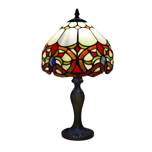 Auroh Tiffany Table Lamp 10 Inch – TFTL-1050 Cream & Amber Floral Scroll Handcrafted Stained Glass, Bedside or Desk, UK