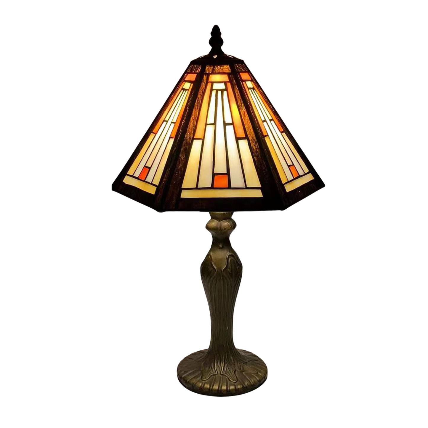 Auroh Tiffany Table Lamp 10 Inch – TFTL-1051 Cream & Amber Sunset Mission-Style Geometric Handcrafted Stained Glass, Bedside or Desk, UK