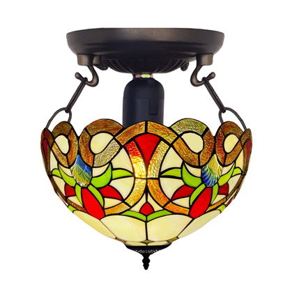 Auroh Tiffany ceiling light 16 inch C-1650 amber Victorian floral scroll stained glass flush mount