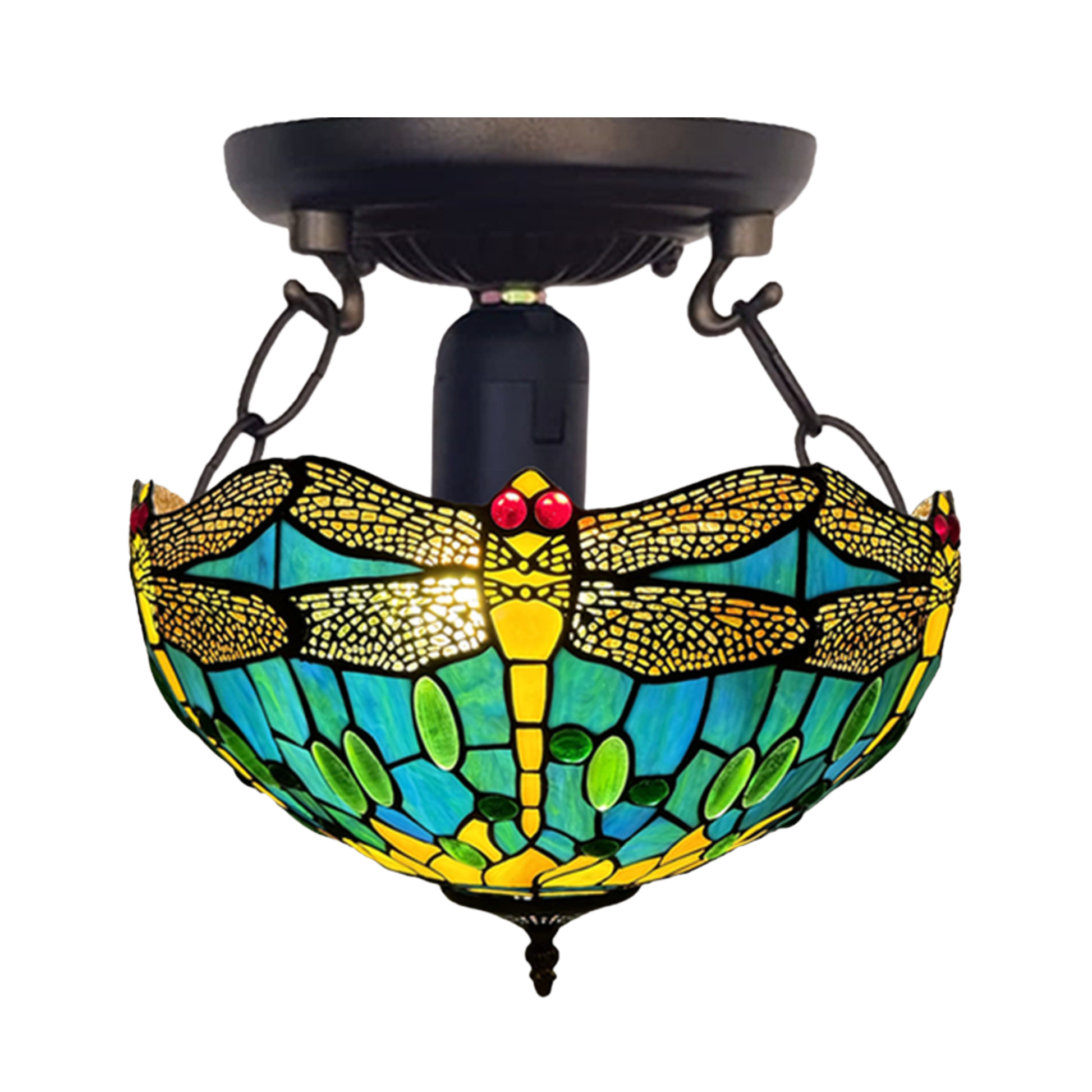 Auroh Tiffany ceiling light 16 inch C-1616 multicolour garden floral stained glass flush mount