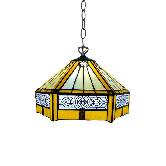 Auroh Tiffany Pendant Light 10 Inch – P-1005 Yellow Amber Mission-Style Geometric Handcrafted Stained Glass, Hallway or Bedroom, UK