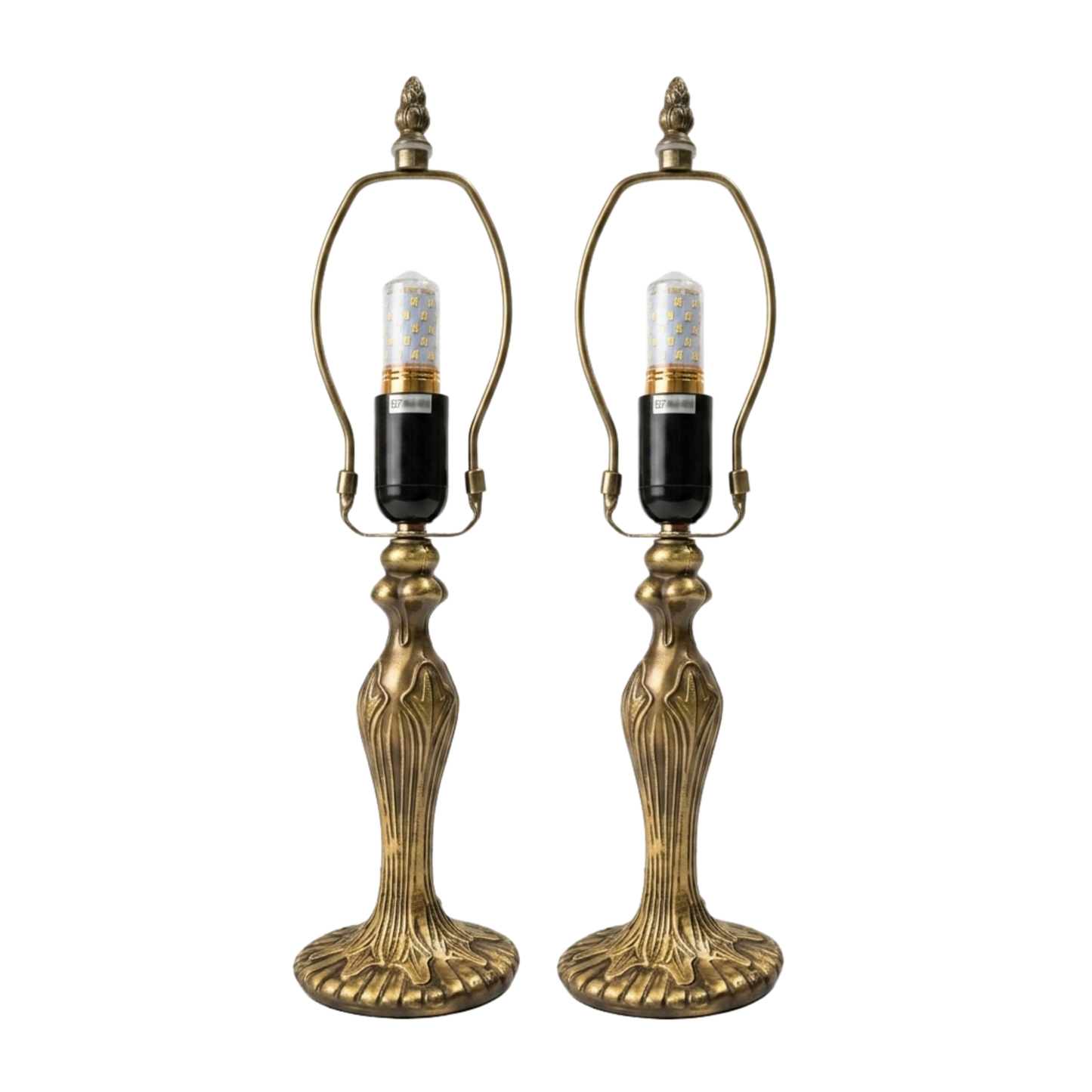 Pair of Table Lamp Bases with E27 Bulb Holder – Fits 10 Inch Tiffany Style Lampshades, Brown Metal