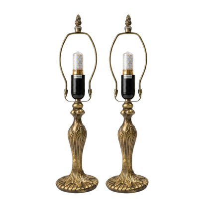 Pair of Table Lamp Bases with E27 Bulb Holder – Fits 10 Inch Tiffany Style Lampshades, Brown Metal