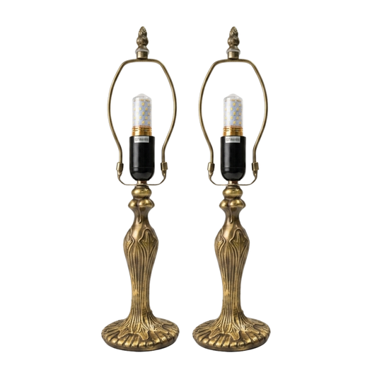 Auroh pair of table lamp bases with E27 bulb holder brown metal fits 10 inch Tiffany lampshades