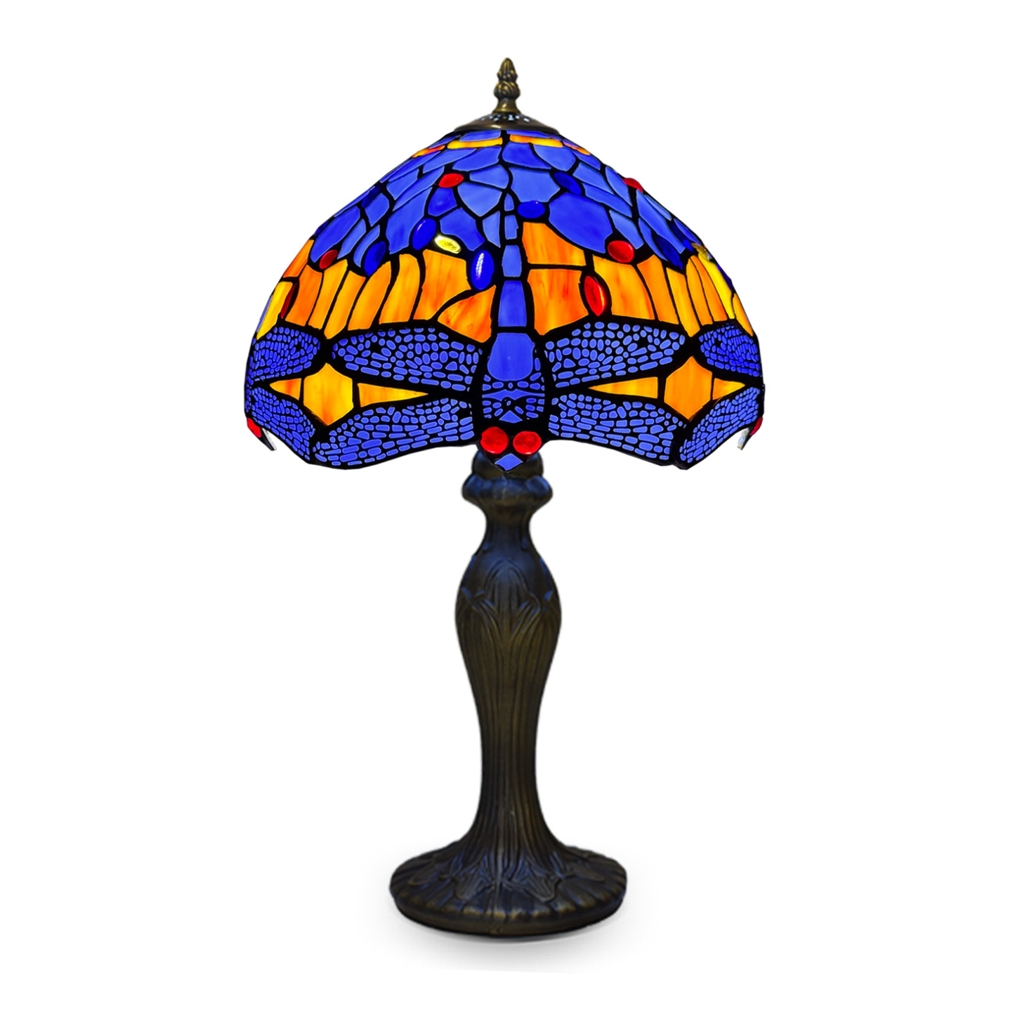 Auroh Tiffany Table Lamp 10 Inch – TFTL-1002 Blue & Amber Sunset Dragonfly Handcrafted Stained Glass, Bedside or Desk, UK