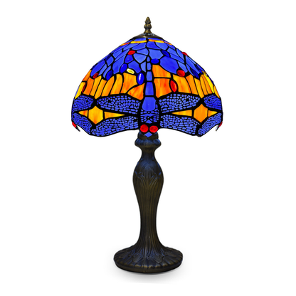 Auroh Tiffany Table Lamp 10 Inch – TFTL-1002 Blue & Amber Sunset Dragonfly Handcrafted Stained Glass, Bedside or Desk, UK