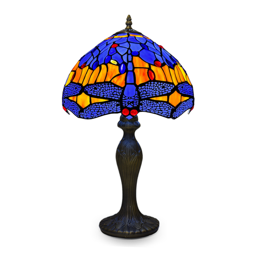 Auroh Tiffany Table Lamp 10 Inch – TFTL-1002 Blue & Amber Sunset Dragonfly Handcrafted Stained Glass, Bedside or Desk, UK