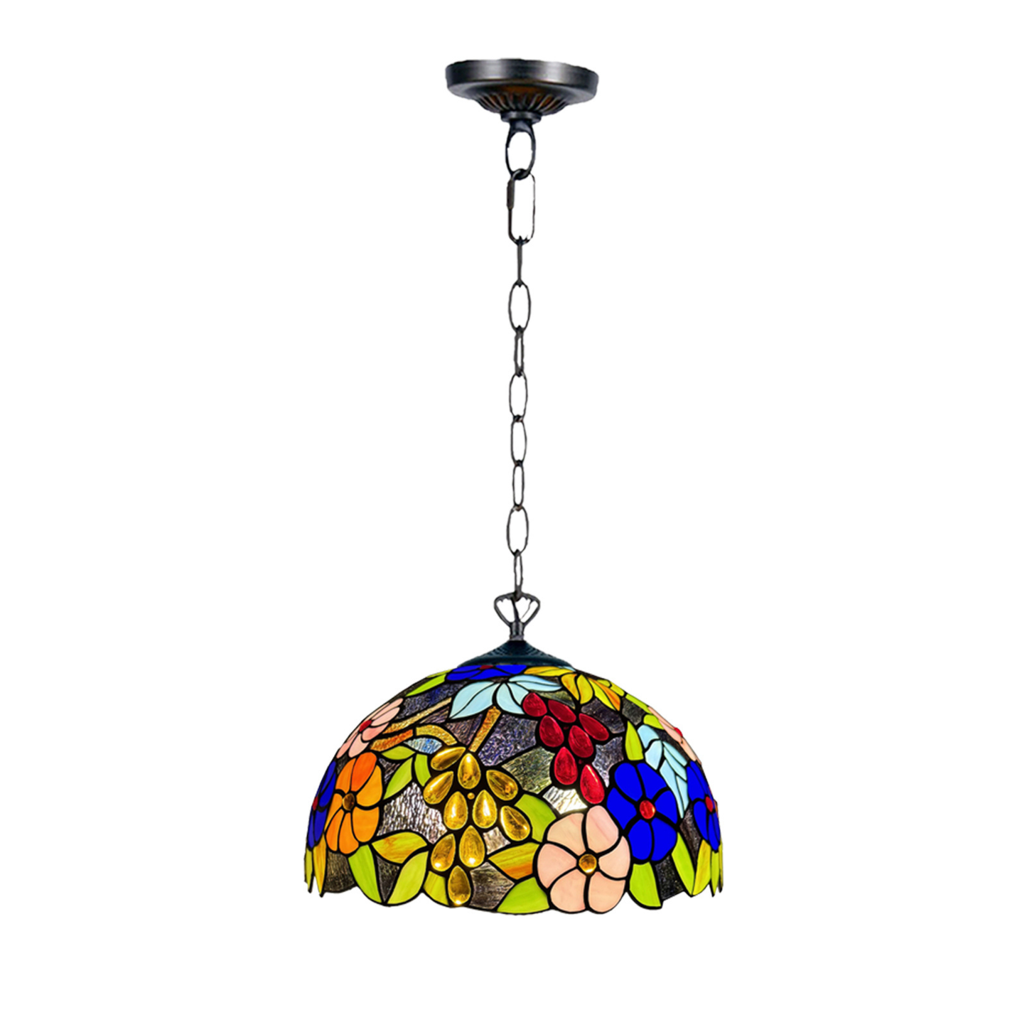 Auroh Tiffany pendant light 16 inch P-1609 multicolour garden floral stained glass hanging fitting