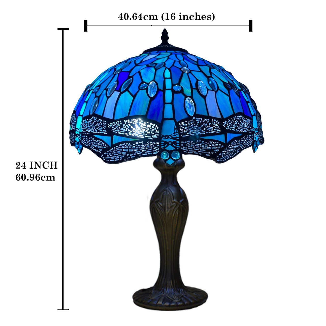 Auroh Tiffany Table Lamp 16 Inch – TFTL-1607 Deep Sapphire Blue Dragonfly Handcrafted Stained Glass, UK