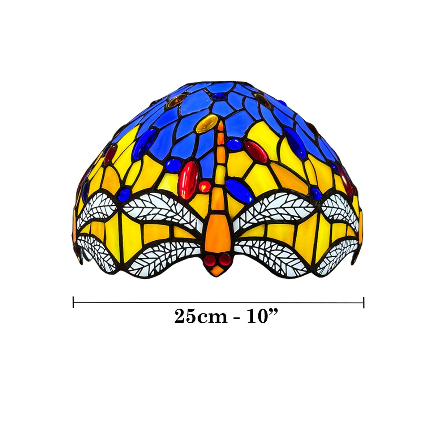 Auroh Tiffany Lamp Shade 10 Inch – SH10-1003 Blue & Yellow Dragonfly with White Wings Stained Glass, 3-in-1 Table, Ceiling or Pendant, UK