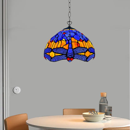 Auroh Tiffany Pendant Light 10 Inch – P-1002 Blue & Amber Sunset Dragonfly Handcrafted Stained Glass, Hallway or Bedroom, UK