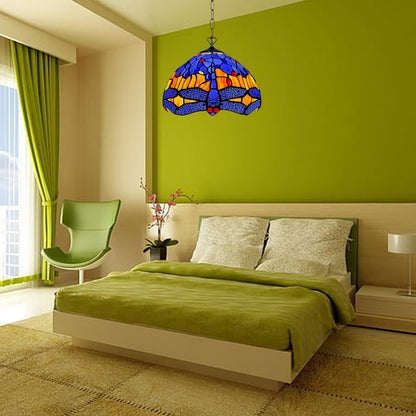 Auroh Tiffany Pendant Light 10 Inch – P-1002 Blue & Amber Sunset Dragonfly Handcrafted Stained Glass, Hallway or Bedroom, UK