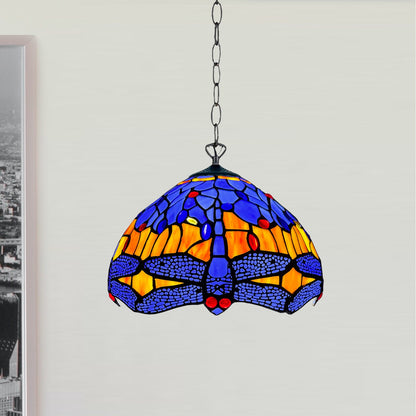 Auroh Tiffany Pendant Light 10 Inch – P-1002 Blue & Amber Sunset Dragonfly Handcrafted Stained Glass, Hallway or Bedroom, UK