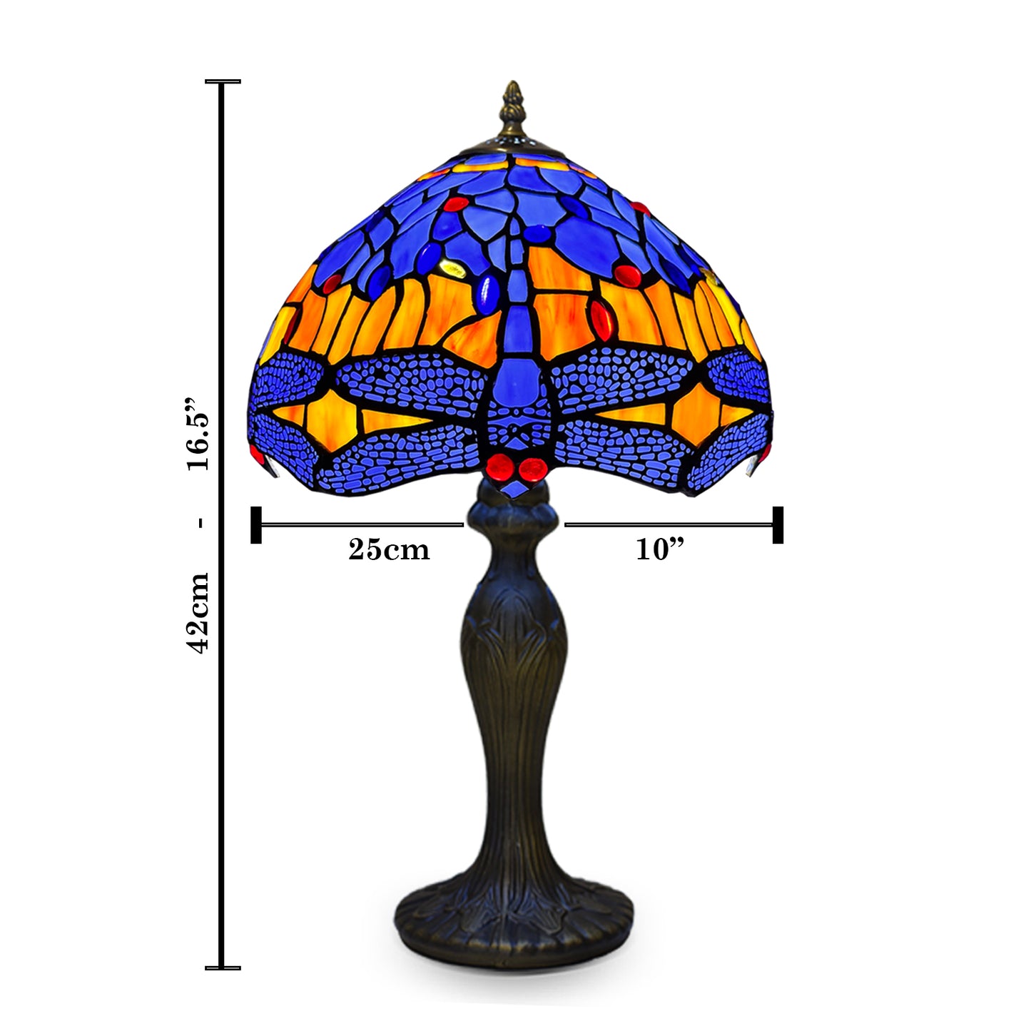 Auroh Tiffany Table Lamp 10 Inch – TFTL-1002 Blue & Amber Sunset Dragonfly Handcrafted Stained Glass, Bedside or Desk, UK
