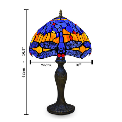 Auroh Tiffany Table Lamp 10 Inch – TFTL-1002 Blue & Amber Sunset Dragonfly Handcrafted Stained Glass, Bedside or Desk, UK
