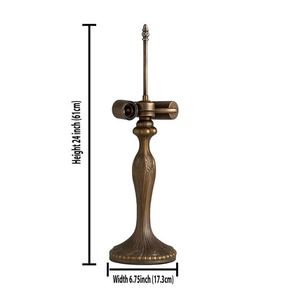 Table Lamp Base with 2x E27 Bulb Holders – Fits 10, 12 & 16 Inch Tiffany Style Lampshades, Dark Bronze Finish, Push Switch on Cord